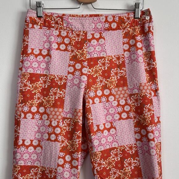 Harolds Pants 10 Orange Pink Patchwork Side Zip 30 x 25 Crop Boho Straight Party - Picture 3 of 8